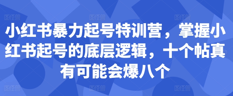 小红书暴力起号特训营，掌握小红书起号的底层逻辑，十个帖真有可能会爆八个-赚金金-技能学习分享