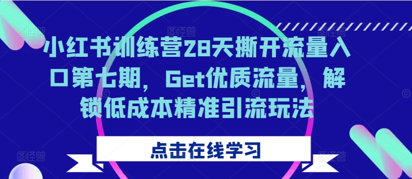 小红书训练营28天撕开流量入口第七期，Get优质流量，解锁低成本精准引流玩法-赚金金-技能学习分享