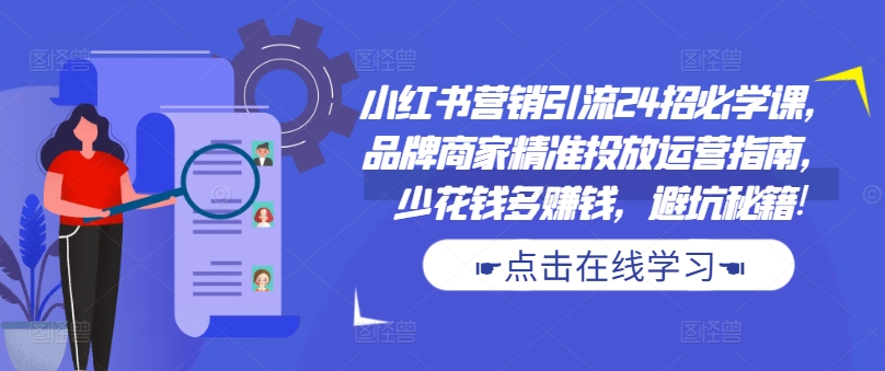 小红书营销引流24招必学课，品牌商家精准投放运营指南，少花钱多赚钱，避坑秘籍!-赚金金-技能学习分享