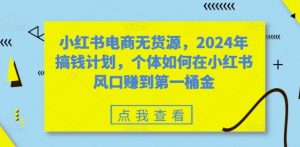小红书电商无货源,2024年搞钱计划,个体如何在小红书风口赚到第一桶金-赚金金-技能学习分享