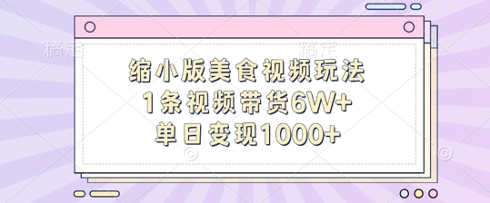缩小版美食视频玩法，1条视频带货6W+，单日变现1k-赚金金-技能学习分享