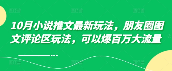 10月小说推文最新玩法，朋友圈图文评论区玩法，可以爆百万大流量 -赚金金-技能学习分享