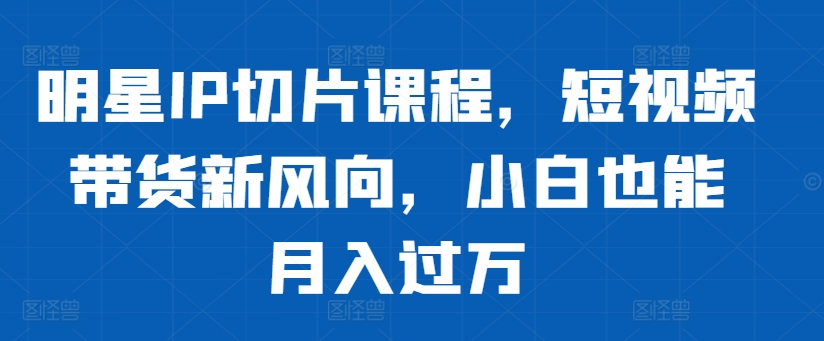 明星IP切片课程，短视频带货新风向，小白也能月入过万-赚金金-技能学习分享