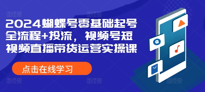 2024蝴蝶号零基础起号全流程+投流，视频号短视频直播带货运营实操课-赚金金-技能学习分享