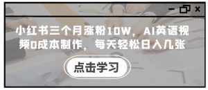 小红书三个月涨粉10W,AI英语视频0成本制作,每天轻松日入几张【揭秘】-赚金金-技能学习分享