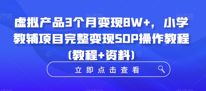 虚拟产品3个月变现8W+，小学教辅项目完整变现SOP操作教程(教程+资料)-赚金金-技能学习分享