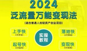 创业变现教学，2024泛流量万能变现法，适合普通人的轻质产创业项目-赚金金-技能学习分享