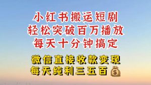 小红书搬运热门短剧，轻松爆流百万播放，每天引流几十人，搞个大几百块真的很简单-赚金金-技能学习分享
