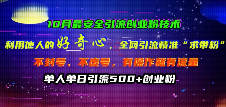 10月最安全引流创业粉技术，利用他人的好奇心全网引流精准“求带粉”不封号、不废号【揭秘】-赚金金-技能学习分享
