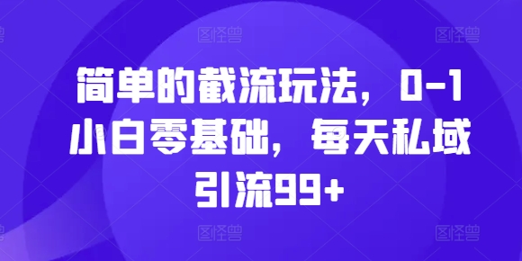 简单的截流玩法，0-1小白零基础，每天私域引流99+【揭秘】-赚金金-技能学习分享