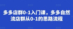 多多店群0-1入门课,多多自然流店群从0-1的思路流程-赚金金-技能学习分享