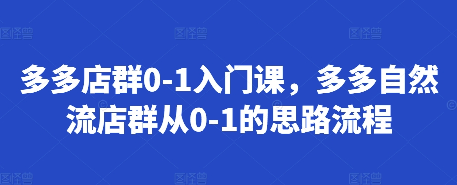 多多店群0-1入门课，多多自然流店群从0-1的思路流程-赚金金-技能学习分享