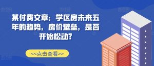 某付费文章:学区房未来五年的趋势,房价壁垒,是否开始松动?-赚金金-技能学习分享