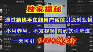 快手引流创业粉,不用养号、不发视频、搬砖式引流法,一天可引200+创业粉【揭秘】-赚金金-技能学习分享