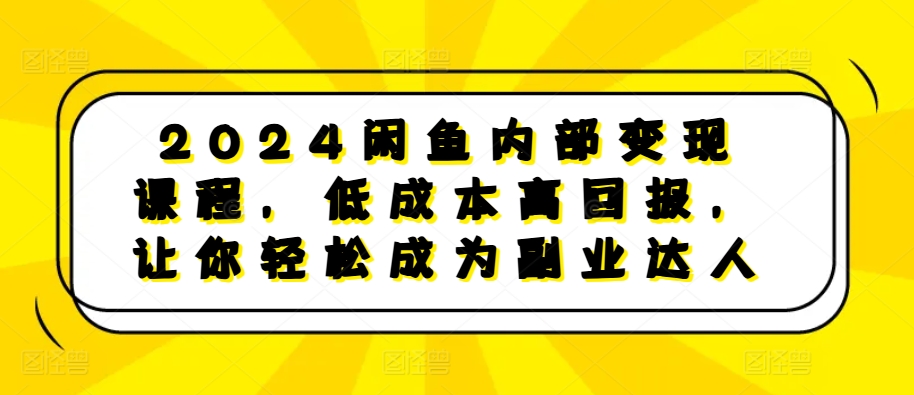 2024闲鱼内部变现课程，低成本高回报，让你轻松成为副业达人-赚金金-技能学习分享