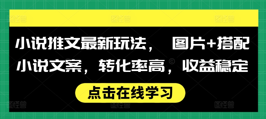 小说推文最新玩法, 图片+搭配小说文案,转化率高,收益稳定-赚金金-技能学习分享