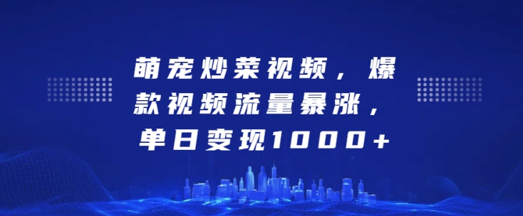 萌宠炒菜视频，爆款视频流量暴涨，单日变现1k-赚金金-技能学习分享