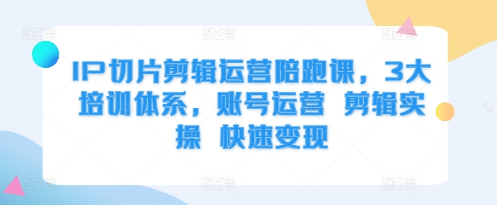 IP切片剪辑运营陪跑课，3大培训体系，账号运营 剪辑实操 快速变现-赚金金-技能学习分享