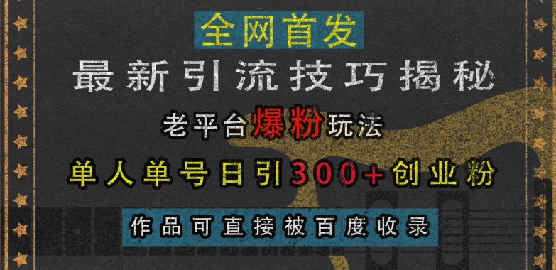 最新引流技巧揭秘，老平台爆粉玩法，单人单号日引300+创业粉，作品可直接被百度收录-赚金金-技能学习分享