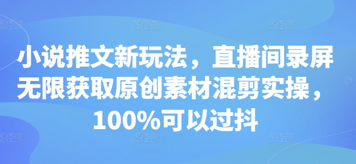 小说推文新玩法，直播间录屏无限获取原创素材混剪实操，100%可以过抖-赚金金-技能学习分享