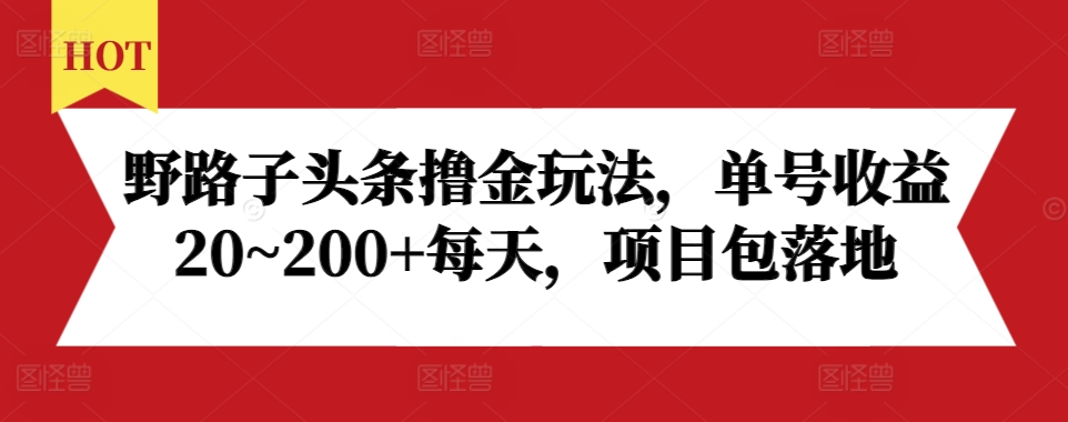 野路子头条撸金玩法,单号收益20~200+每天,项目包落地-赚金金-技能学习分享