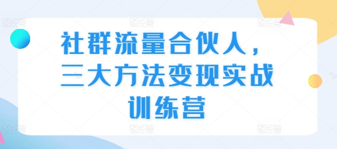 社群流量合伙人，三大方法变现实战训练营-赚金金-技能学习分享
