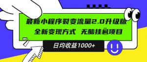 最新小程序升级版项目,全新变现方式,小白轻松上手,日均稳定1k【揭秘】-赚金金-技能学习分享