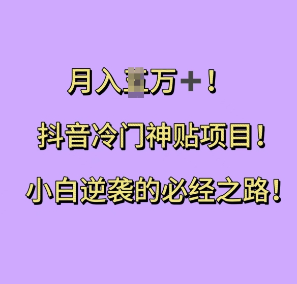 抖音冷门神贴项目，小白逆袭的必经之路，月入过W【揭秘】-赚金金-技能学习分享