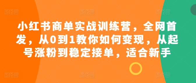 小红书商单实战训练营，全网首发，从0到1教你如何变现，从起号涨粉到稳定接单，适合新手-赚金金-技能学习分享