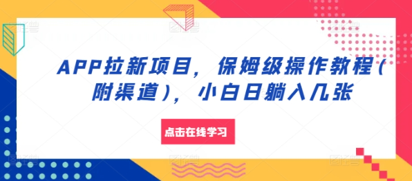 APP拉新项目，保姆级操作教程(附渠道)，小白日躺入几张【揭秘】-赚金金-技能学习分享