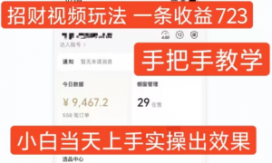 招财视频玩法,一条视频收益723,手把手教学,小白当天可上手-赚金金-技能学习分享