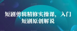 短剧剪辑精修实操课，入门短剧原创解说-赚金金-技能学习分享