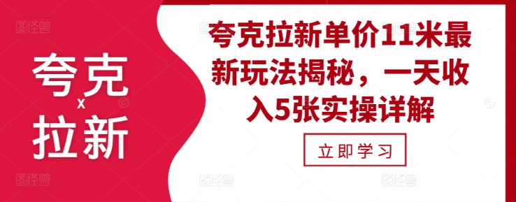 夸克拉新单价11米最新玩法揭秘，一天收入5张实操详解-赚金金-技能学习分享