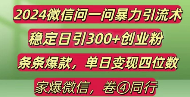 2024最新微信问一问暴力引流300+创业粉,条条爆款单日变现四位数【揭秘】-赚金金-技能学习分享