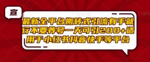 最新全平台搬砖式引流有手就行不要养号一天可引200+项目粉适用于小红书抖音快手等平台-赚金金-技能学习分享