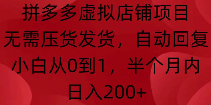 拼多多虚拟店铺项目,无需压货发货,自动回复,小白从0到1,半个月内日入200+【揭秘】-赚金金-技能学习分享