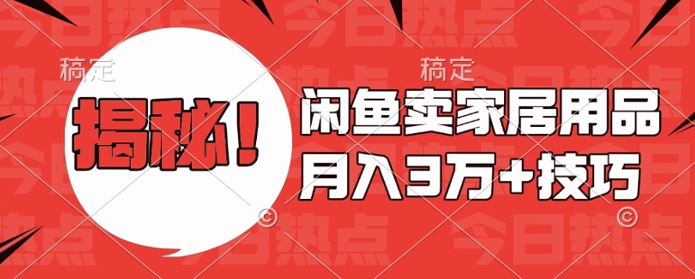 闲鱼卖家居用品月入过W+最新技巧闲鱼最新零基础教学，新手当天上手【揭秘】-赚金金-技能学习分享