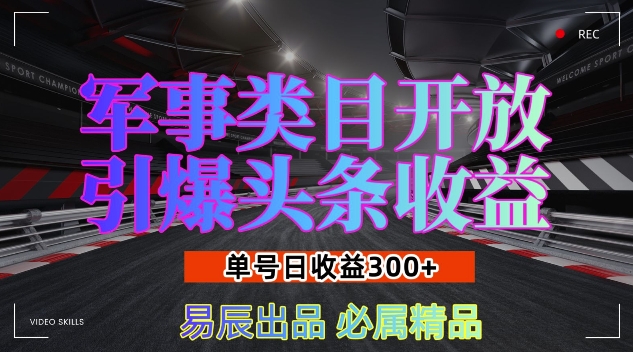 军事类目开放引爆头条收益，单号日入3张，新手也能轻松实现收益暴涨【揭秘】-赚金金-技能学习分享