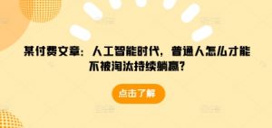 某付费文章：人工智能时代，普通人怎么才能不被淘汰持续躺赢?-赚金金-技能学习分享