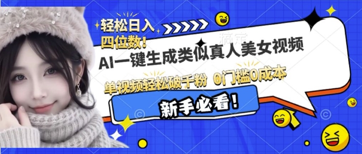 AI一键生成接近真人美女视频，单视频轻松破千粉，操作简单-赚金金-技能学习分享