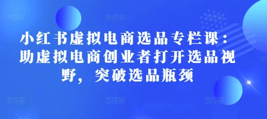 小红书虚拟电商选品专栏课:助虚拟电商创业者打开选品视野,突破选品瓶颈-赚金金-技能学习分享