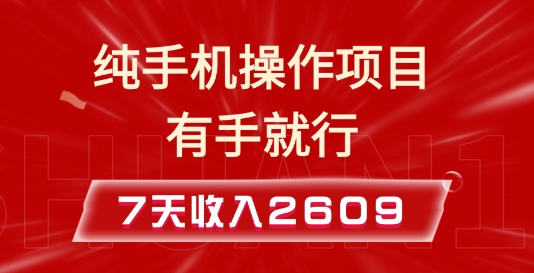纯手机操作的小项目,有手就能做,7天收入2609+实操教程【揭秘】-赚金金-技能学习分享