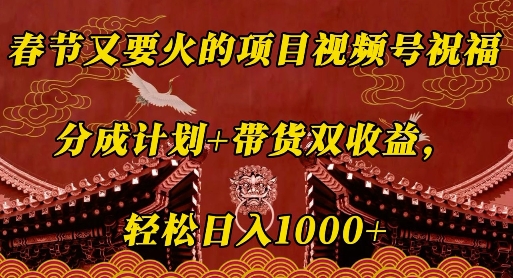 春节又要火的项目视频号祝福，分成计划+带货双收益，轻松日入几张【揭秘】-赚金金-技能学习分享