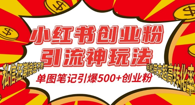 小红书创业粉引流神玩法，单图笔记引爆500+精准创业粉丝，私信狂潮接连不断-赚金金-技能学习分享