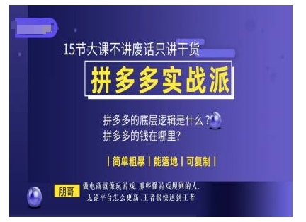 朋哥电商(拼多多实战派)，15节大课不讲废话只讲干货，简单粗暴 能落地 可复制-赚金金-技能学习分享