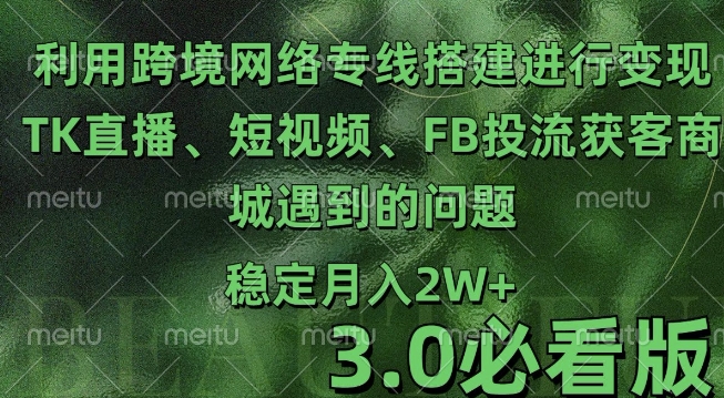 利用跨境电商网络及搭建TK直播、短视频、FB投流获客以及商城遇到的问题进行变现3.0必看版【揭秘】-赚金金-技能学习分享