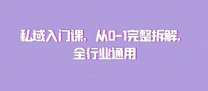 私域入门课，从0-1完整拆解，全行业通用-赚金金-技能学习分享