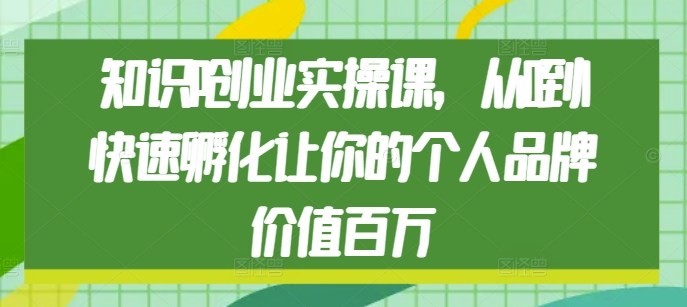 知识IP创业实操课，从0到1快速孵化让你的个人品牌价值百万-赚金金-技能学习分享