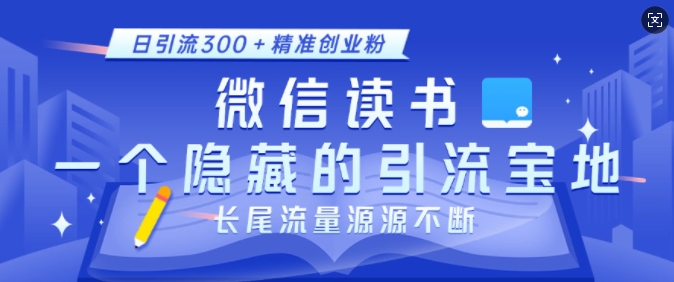 微信读书，一个隐藏的引流宝地，不为人知的小众打法，日引流300+精准创业粉，长尾流量源源不断-赚金金-技能学习分享
