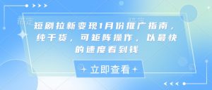 短剧拉新变现1月份推广指南,纯干货,可矩阵操作,以最快的速度看到钱-赚金金-技能学习分享